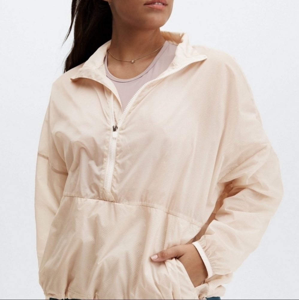 Fabletics Ash Croppped Half Zip Jacket Grey Mist L